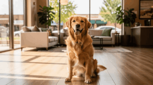 Dog resting in a dog-friendly Oklahoma hotel room