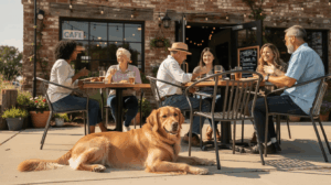 Golden retriever at a dog-friendly restaurant in Oklahoma